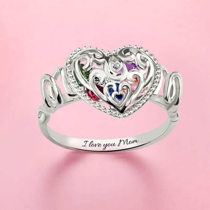 Cincin Wanita Huruf Hati I Love You Mam Ring Perhiasan Hadiah