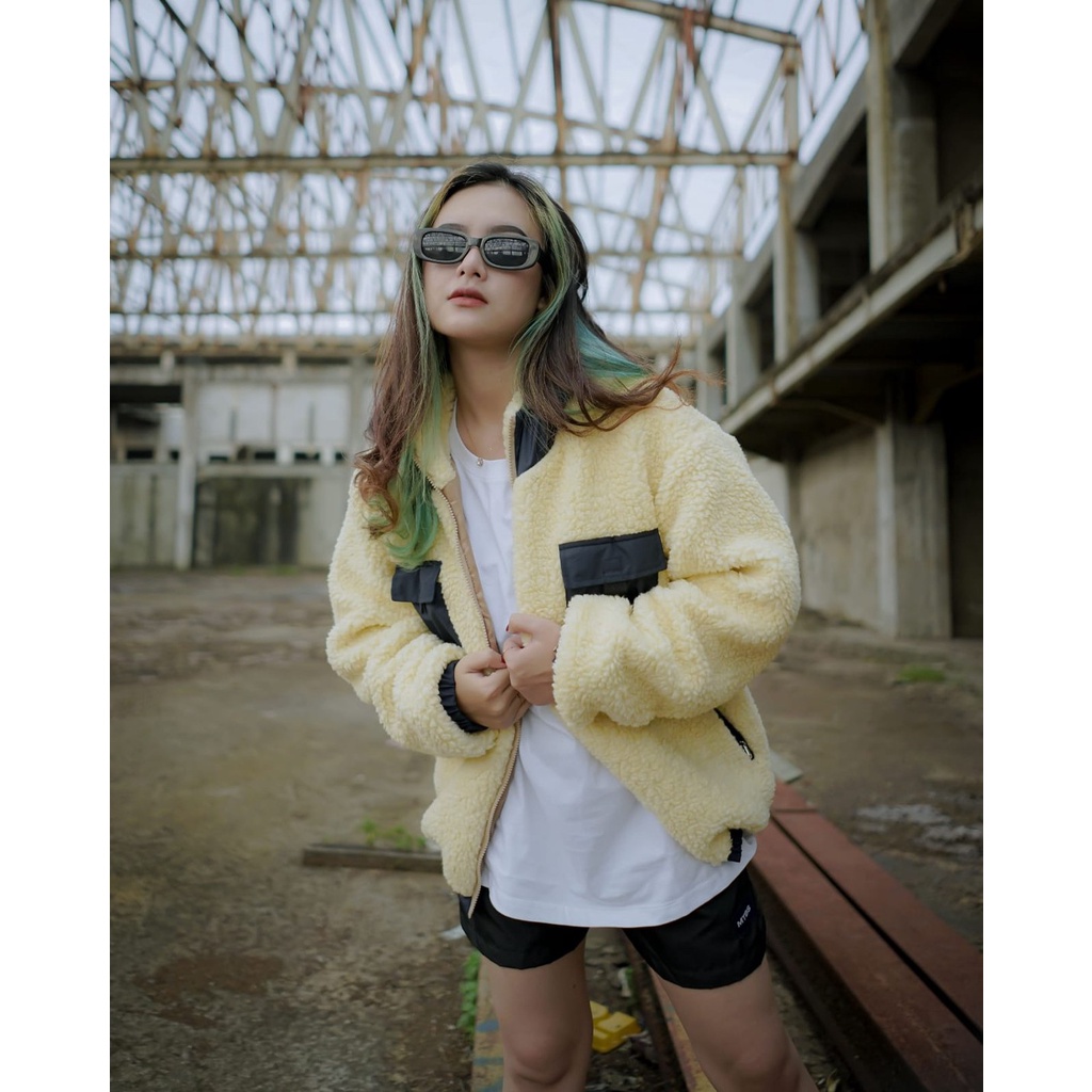 Jaket sherpa cream polos bgsr / Jaket sherpa unisex pria dan wanita terbaru / Jaket bulu