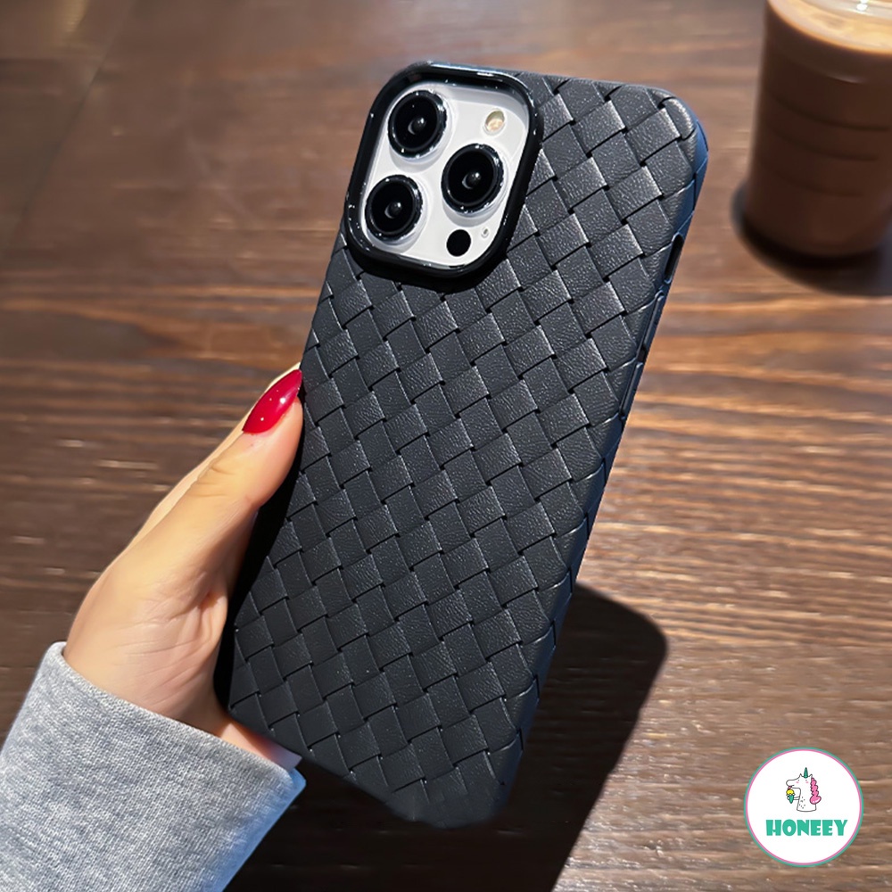 IPHONE Luxury Breatheable Woven Braid Phone Case Kompatibel Untuk Iphone14 13 11 12 Pro Max Emboss Bumper Matte Bahan Kulit Sutra Lembut Penutup Belakang Handphone