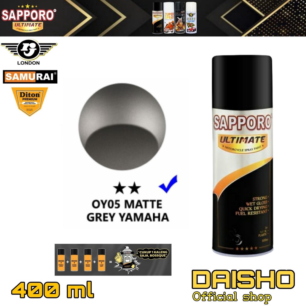 SAPPORO ULTIMATE YAMAHA MATTE GREY OY05** 400ML CAT SEMPROT SPRAY PAINT PILOX PILOK GREY DOFF ORIGIN