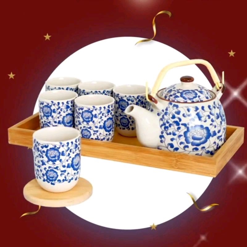 TEA SET JEPANG KERAMIK 9 PCS NAKAMI - NK-TS083