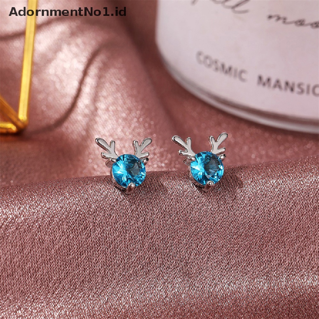 [AdornmentNo1] 1pasang Kartun Hewan Rusa Pejantan Anting Tanduk Kecil Earing Lucu Kristal Mengkilap Natal Earings Animal Earring Xmas Valenes Day Hadiah Perhiasan Pernikahan [ID]