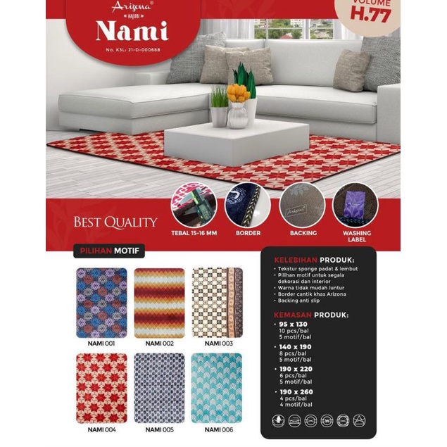 karpet hambal malaysia Arizona ukuran 140×190