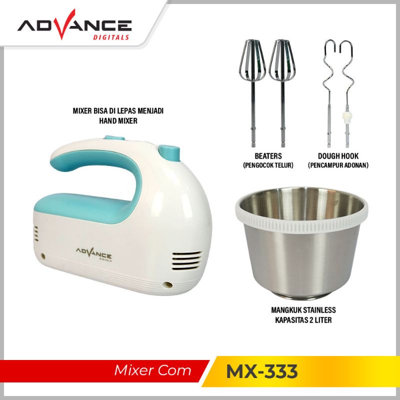 Advance Mixer Com 2 Liter Mangkok Stainless Putar MX-333