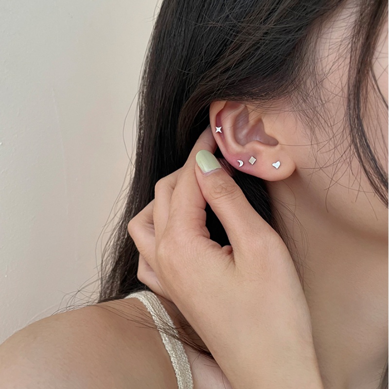 Papaozhu Korea s925 Perak Kecil Bulan Bintang Stud Anting-Anting Untuk Wanita Perempuan Trendi Pakaian Sehari-Hari Anting-Anting Sederhana Fashion Telinga Perhiasan