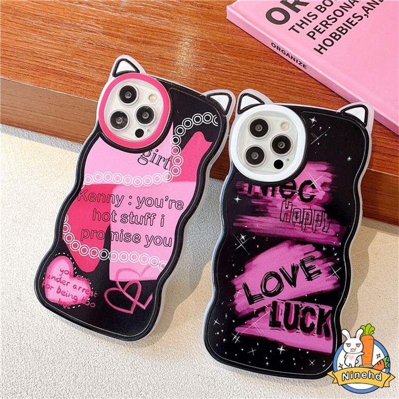 IPHONE Casing Kompatibel Untuk Iphone14 13 12 11 Pro Max X Xr Xs Max8 7 6 6s Plus SE Keren Lukisan Graffiti Telinga Kucing Shockproof Phone Case Silikon Anti-drop Soft Case Cover Pelindung