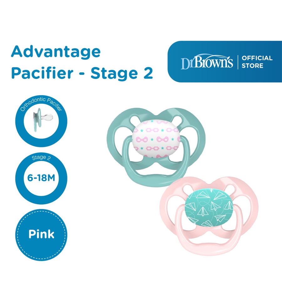 Dr.Brown's Advantage Pacifier - Stage 2 : 6 -18M, Assorted, 2-Pack