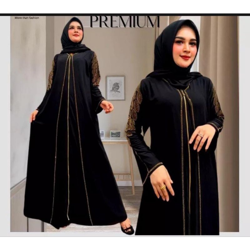 TERBARU GAMIS ABAYA GAMIS ABAYA HITAM FULL RESLETING SAMPAI BAWAH #0333