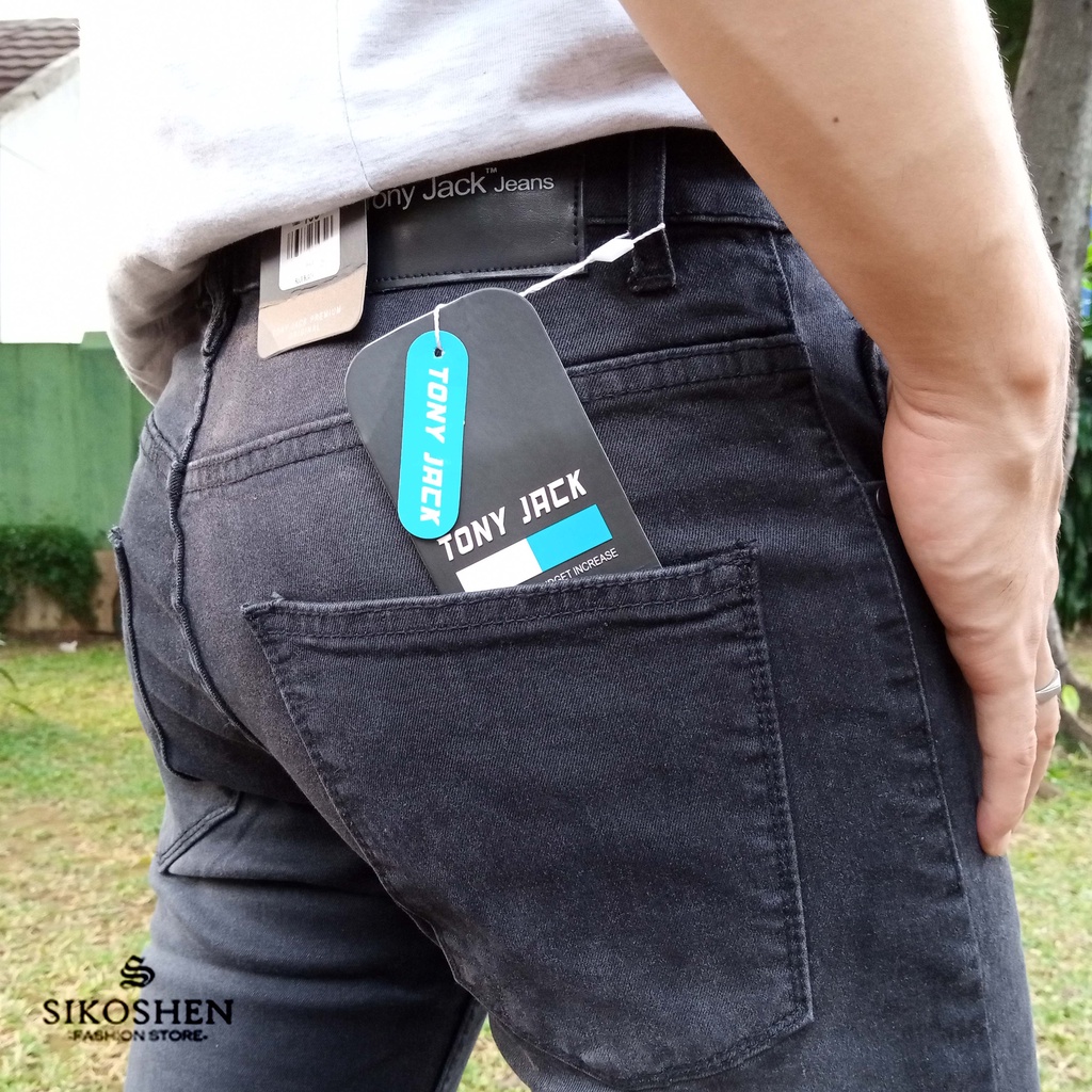 Celana Jeans Pria Original TONY JACK / Soft Jeans Panjang Abu Tua Polos