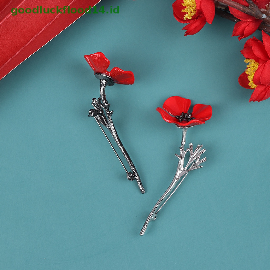 [GOOGFOUR] 1pcs Retro Kreatif Poppy Bunga Bros Jas Pakaian Kemeja Kerah Pin Brooch [Atasan]