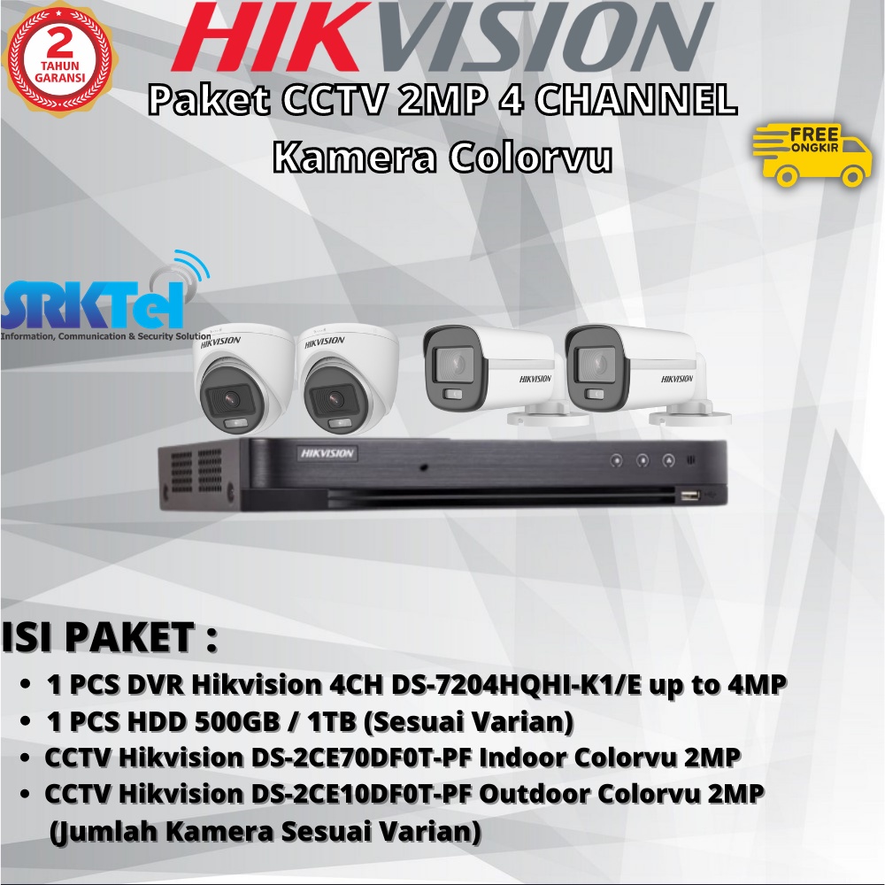 Paket Hikvision 4 Kamera CCTV 2MP Colorvu Fullcolor