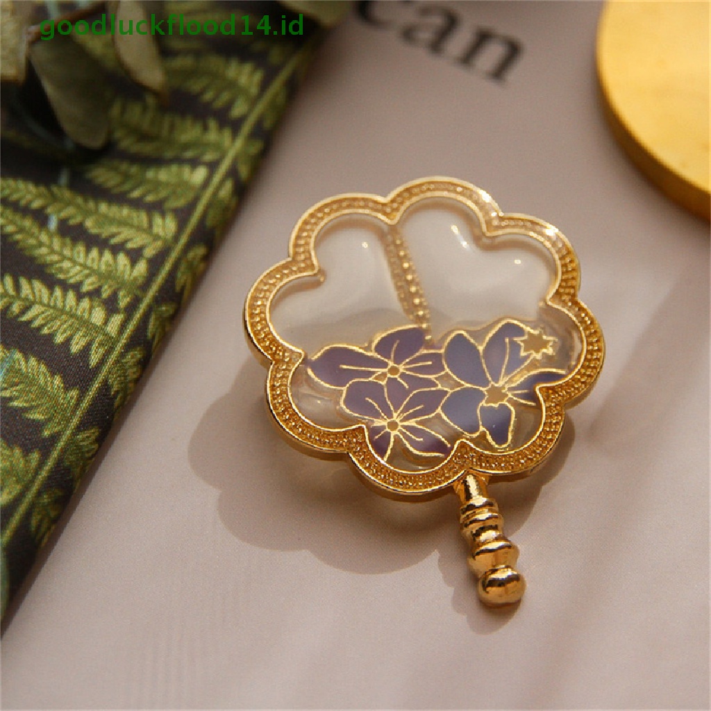 [GOOGFOUR] 2022terbaru Logam Drip Glaze Retro Elegan Folk-Custom Flowers Fan Brooch Untuk [TOP]