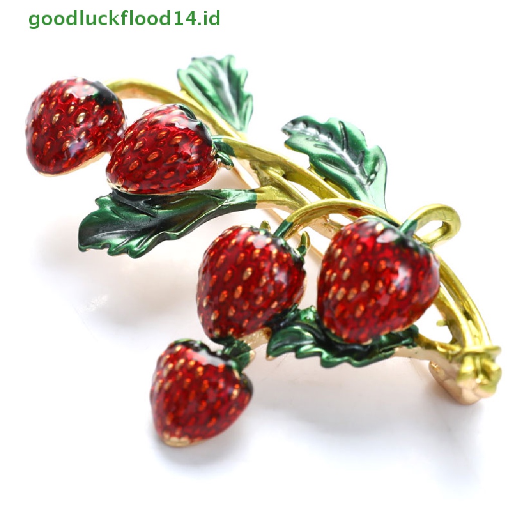 [GOOGFOUR] Bros Strawberry Pin Merah Desain Tanaman Jewellry Lucu Gaya Musim Panas [TOP]