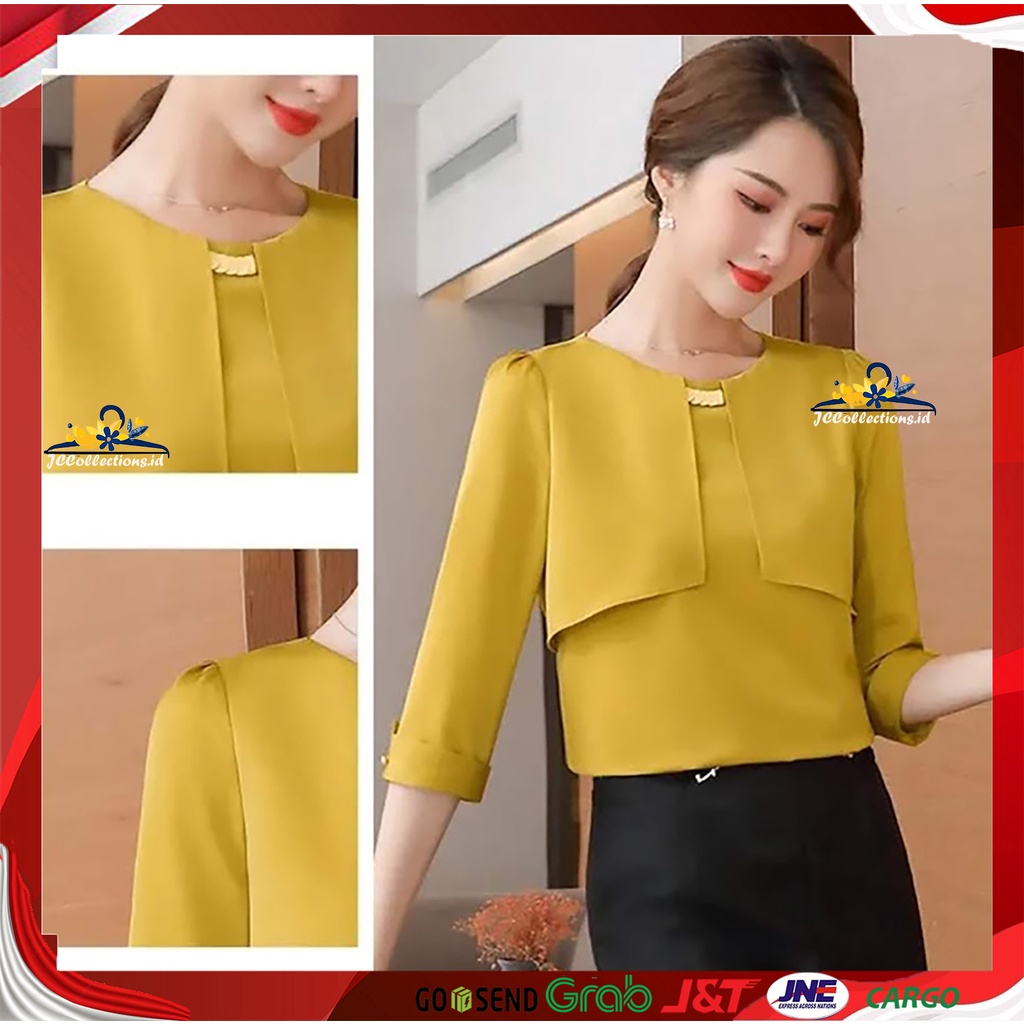 Kemeja Blus Wanita Korea Oversize Tangan 7/8 Variasi Bross Saffire - JCCollections