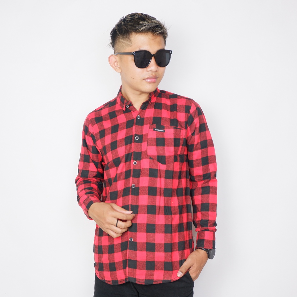 Kemeja Flannel Pria Lengan Panjang Kotak Kotak Premium Size M L XL XXL XXXL