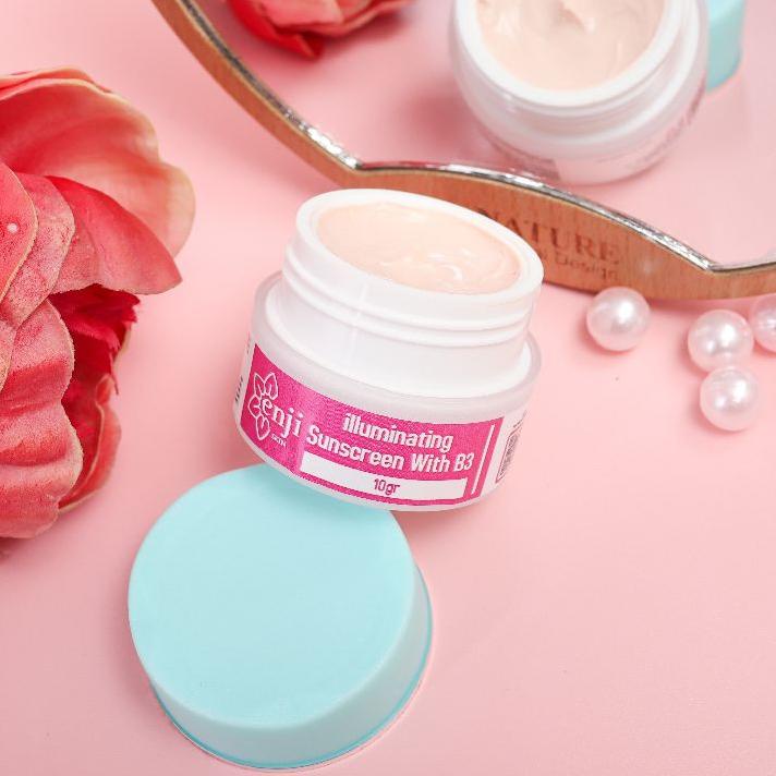 ♬ SUNSCREEN ILUMINATING B3" ENJI SKINCARE/ cream siang membuat glowing anti acne dengan SPF 30  ✱