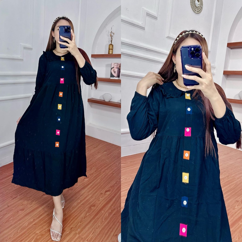 Gamis glessa viral - gamis loly ld 110 pb 130 - gamis midi kekinian-GLESSA HITAM