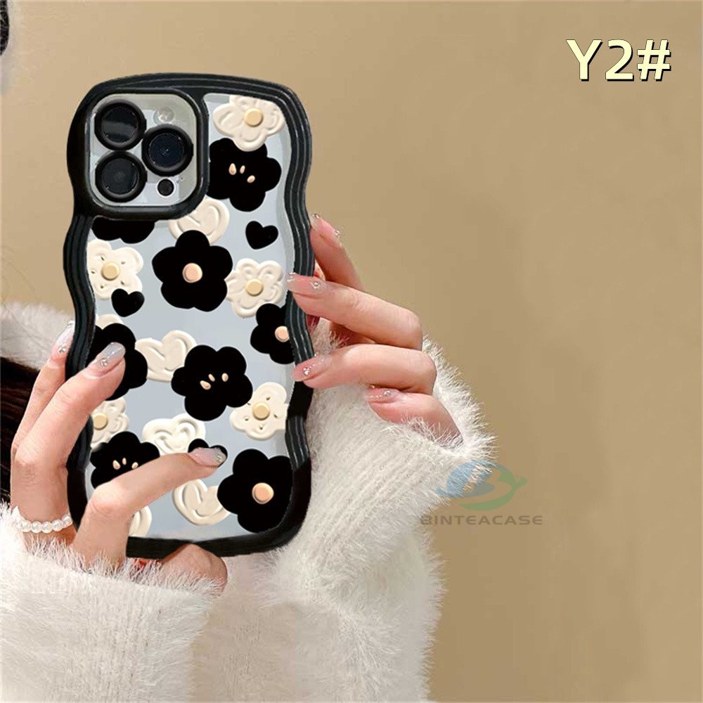 Redmi Note 11S 11 Pro Redmi 10C 10A 9A Note10 5G Note 10S 9C 9T Note9 Note8 Poco X3 Pro NFC Hitam Dan Putih Kotak-Kotak Dan Bunga Tepi Melengkung TPU Case Handphone Binteacase