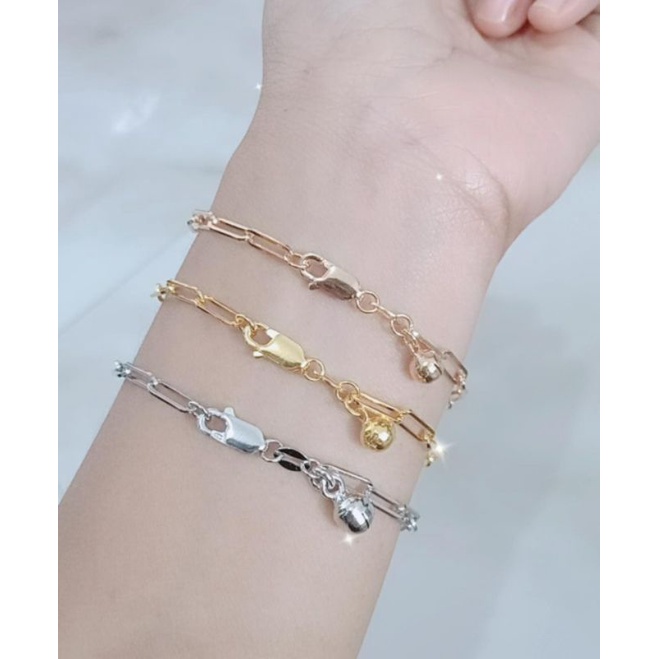 gelang tangan rantai paperclip+1bel/perak asli silver 925 lapis emas/perhiasan fashion wanita terbaru