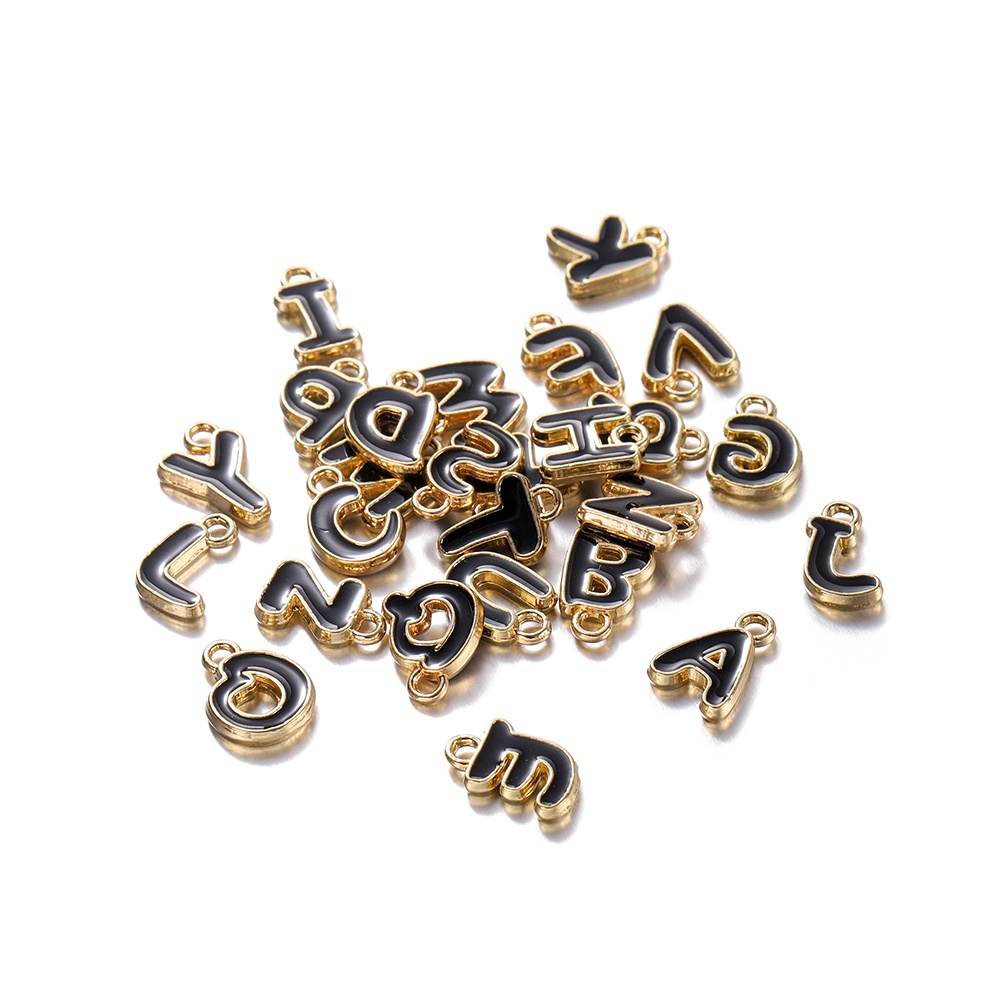 St kunkka 5pcs 12X7mm Hitam Dua Sisi Alloy Oil Drip Letter Pendant Liontin Kalung Gelang DIY Produksi