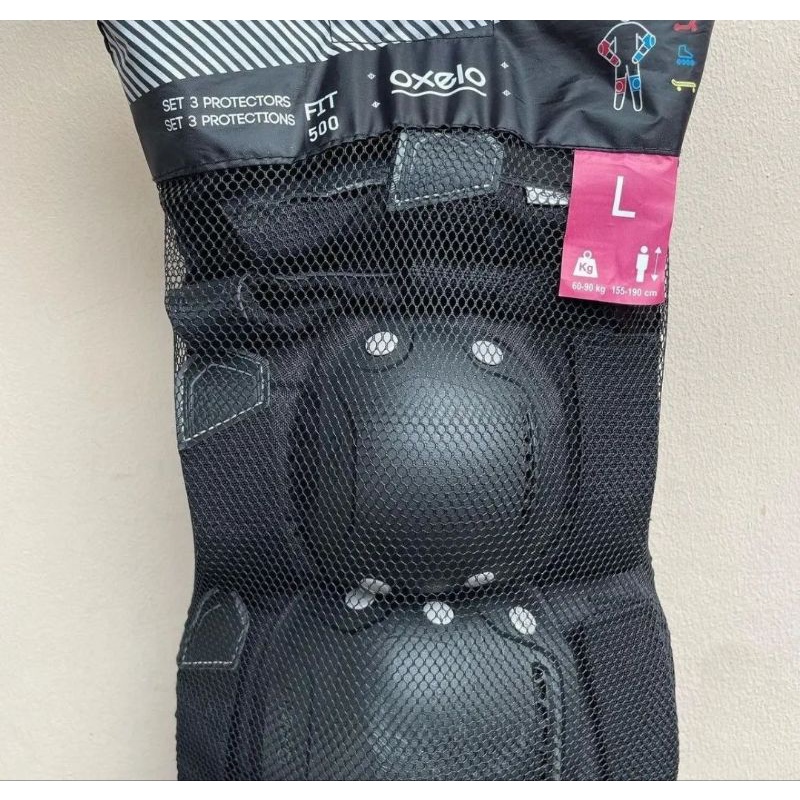 Adult 2 x 3-piece inline skate protection set fit500 - black/grey.Size L Waktu itu beli di Decathlon