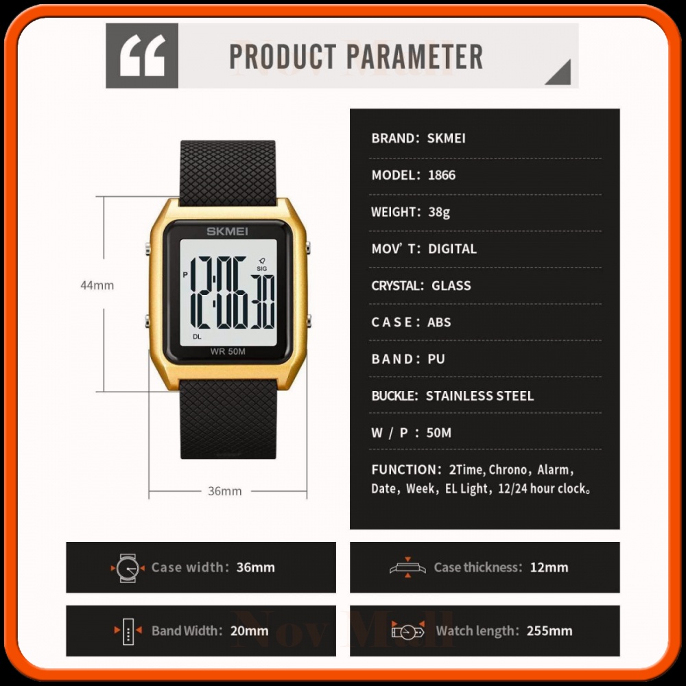 SKMEI Jam Tangan Pria Digital Sport Watch Alarm Waterproof 50 M - 1866