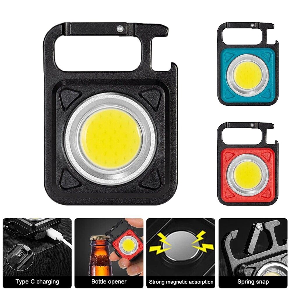 YUN-Mall  Senter Kerja LED Mini Portabel, Gantungan Kunci Saku USB Dapat Diisi Ulang untuk Berkemah Luar Ruangan