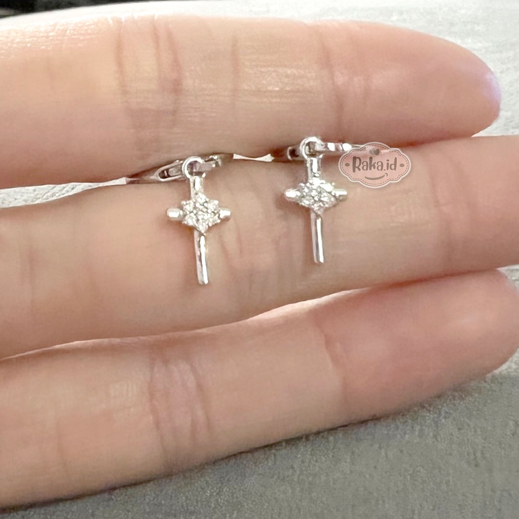 Anting Klip Wanita Korea Xuping Fashion Salib Permata Tengah Perhiasan Aksesoris Wanita 572