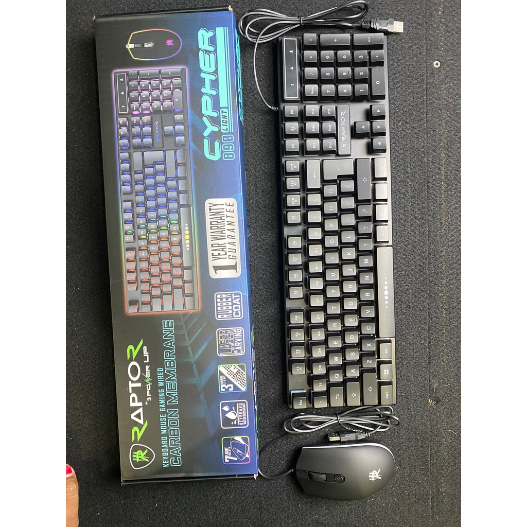 PAKET KEYBOARD MOUSE GAMING GAME RGB RAPTOR CYPHER 890 USB WIRED KABEL LIGHT LIGHTING