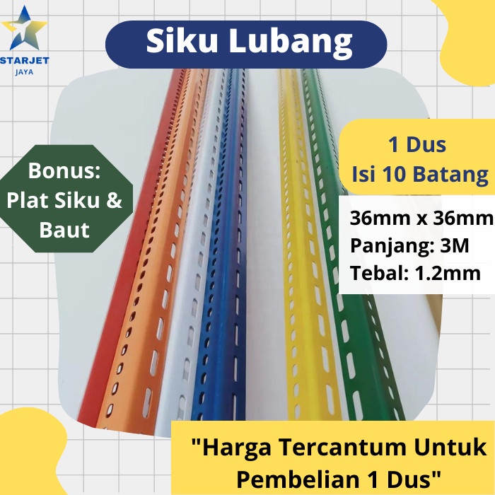 Rak Besi Siku Lubang Tebal 36mm x 36mm Panjang 3M Berat 15.2Kg Per Dus
