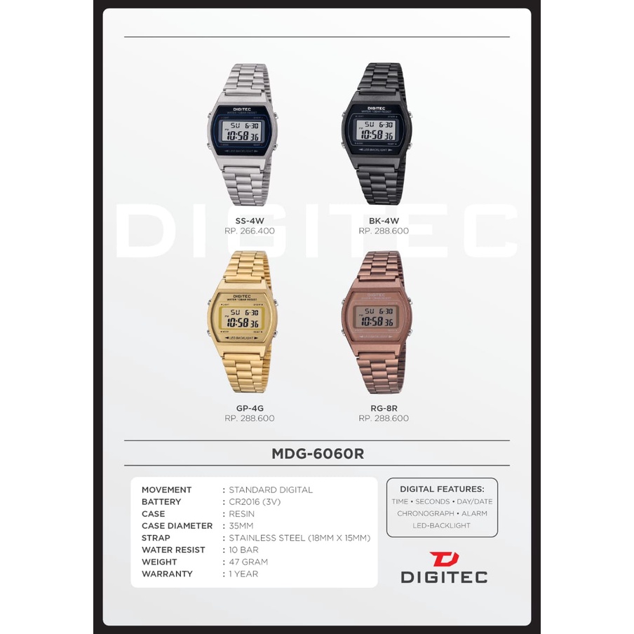 Jam Tangan Wanita Digitec 6060 Digital Rantai Stainless Steel Original Watch