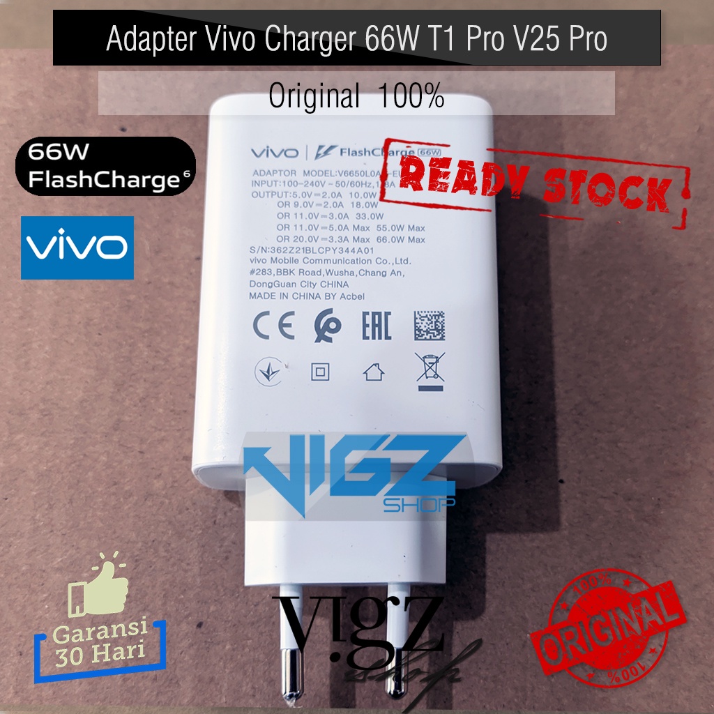 Wall Charger Adapter Vivo Charger 66W T1 Pro V25 Pro Original 100%