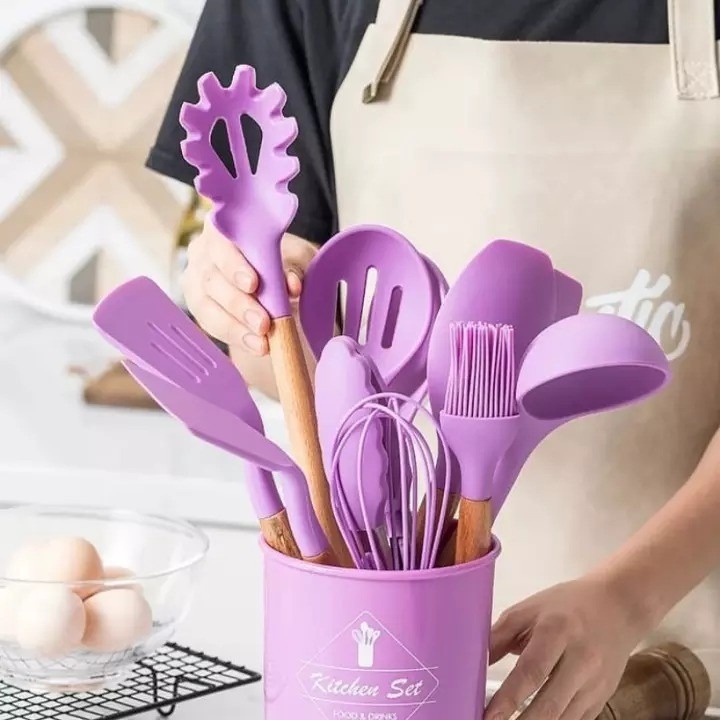 PROMO Spatula Silicone isi 12Pcs 11pcs+free  Sodet Alat Masak tempat wadah CJ-1 Set Oil Brush Kitchen Cooking