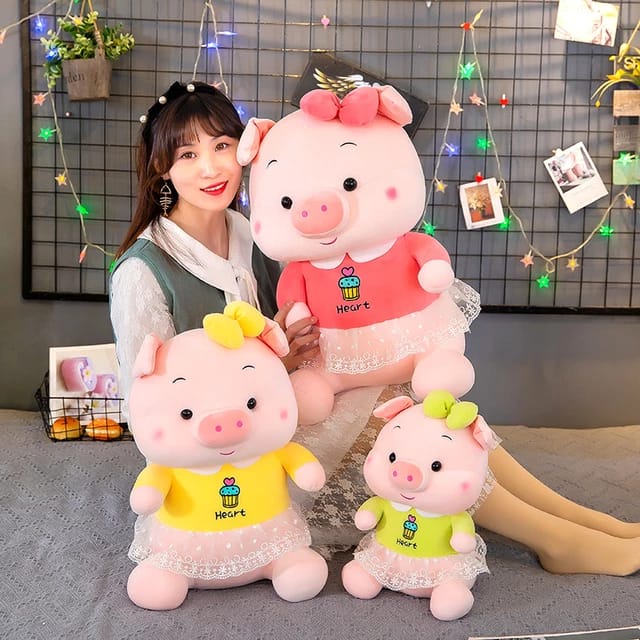 Boneka babi gemoy pake renda ukuran -+45cm bahan halus cocok untuk kado pacar dan hadiah anak || Boneka pig perempuan pake renda