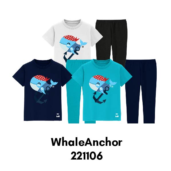 Piyama Pendek Anak Seri Whale Anchor Usia 2 Sampai 8 Tahun Bahan katun Combed Premium 30s