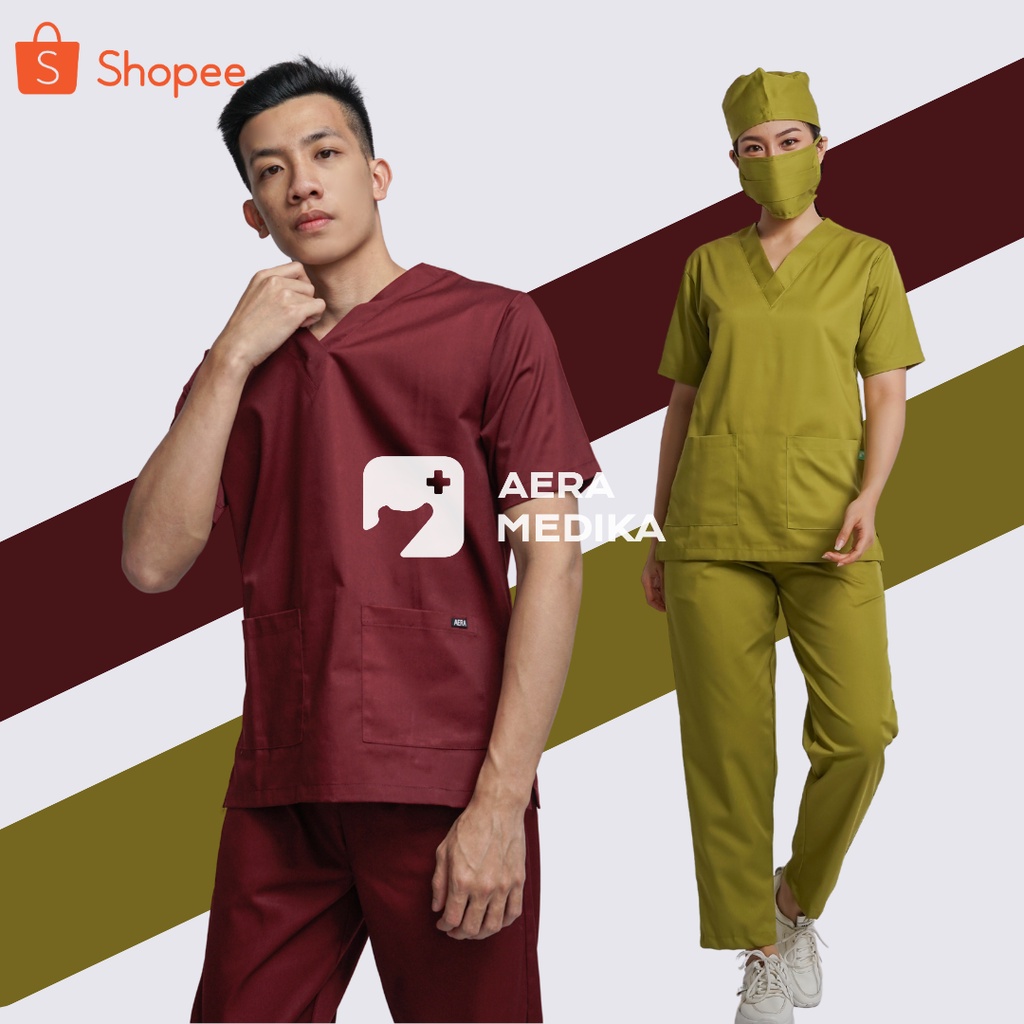 Set Baju Jaga / Baju OK / Baju Perawat / Dokter / Scrub Medis / Seragam OKA - Lengan Pendek AERAMEDIKA