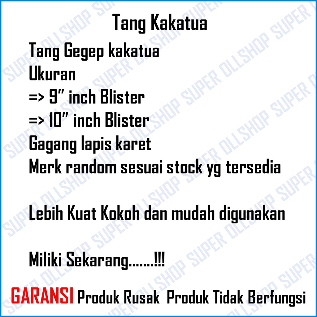 Tang Gegep 9 Inch Kakatua Catut Potong Kawat / Tang Kakaktua Betet Tower Pincer Blister 10 Inch