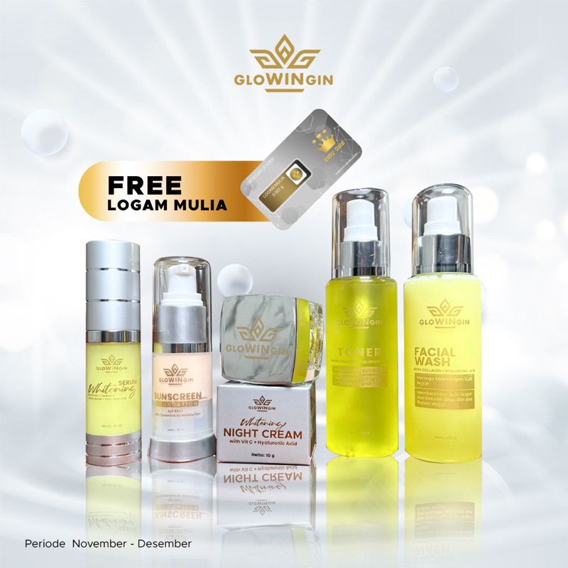 Glowingin Skincare Bpom FREE LOGAM MULIA Pemutih Wajah, mencerahkan wajah /sabun,toner,serum,day cre
