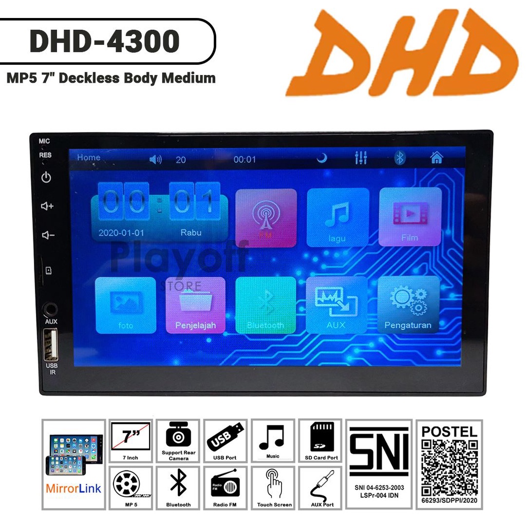 Head Unit Double Din Body Panjang MP5 7 inch MirrorLink DHD-4300 Bluetooth Full Glass Touchscreen Body Medium