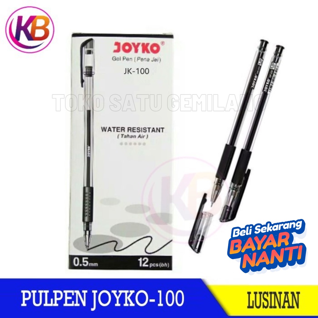 

(12 Pcs) Pulpen Gel Joyko JK-100 0.5mm / Water Resistant / Tinta Anti Macet / Ballpoint Hitam / Toko Gemilang