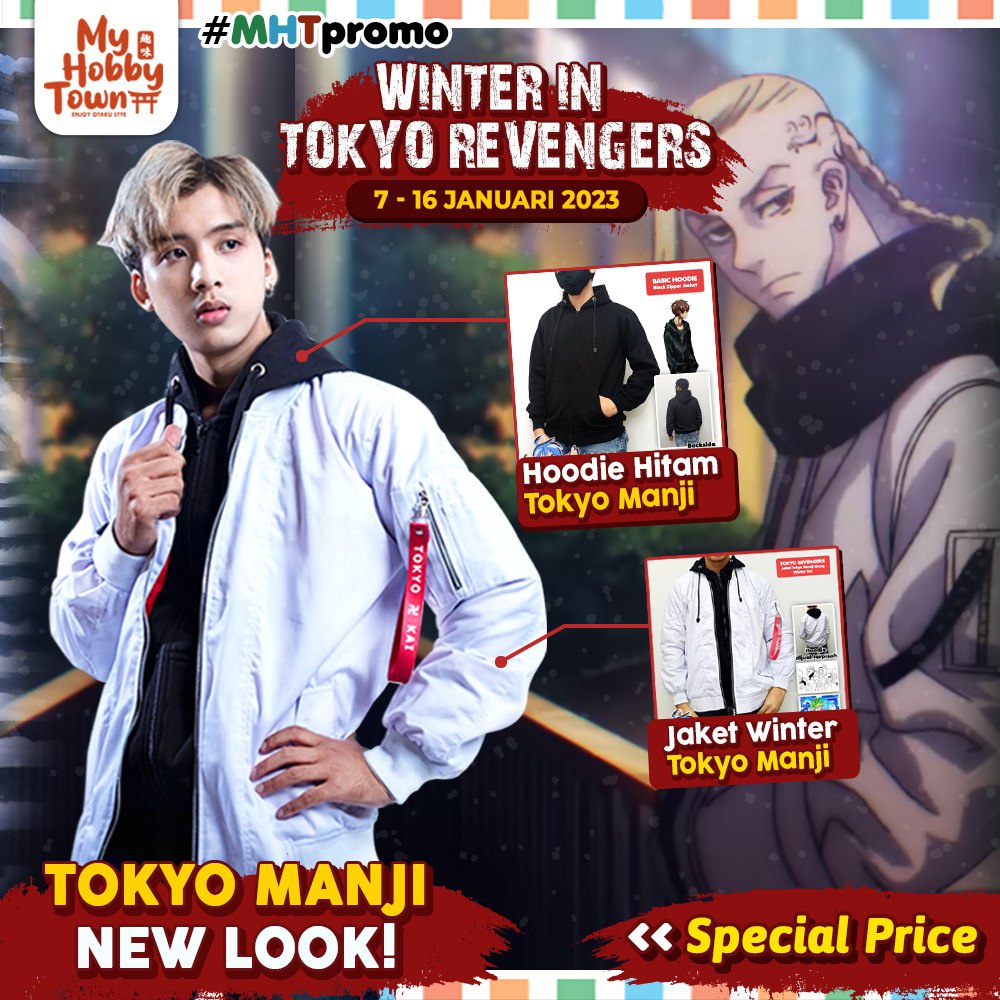 [BUNDLING] Jaket Bomber Anime Tokyo Manji Kai White Winter + Hoodie Hitam MA-1