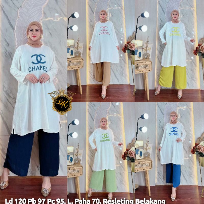 Setelan Tunik Cringkel Ld 120 | Setelan Wanita Jumbo | Set Cplp Tunik Jumbo | One Set Arabian Ld 120