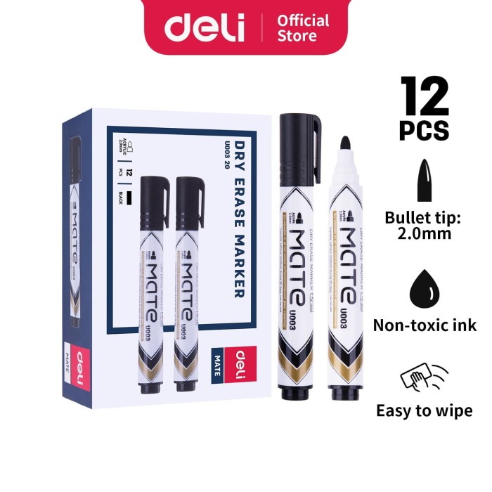 

Terlaris ✨ -Deli EU00320 (BOX) Dry Erase Marker/Spidol Whiteboard-Hitam 12 Pcs- 2.1.23