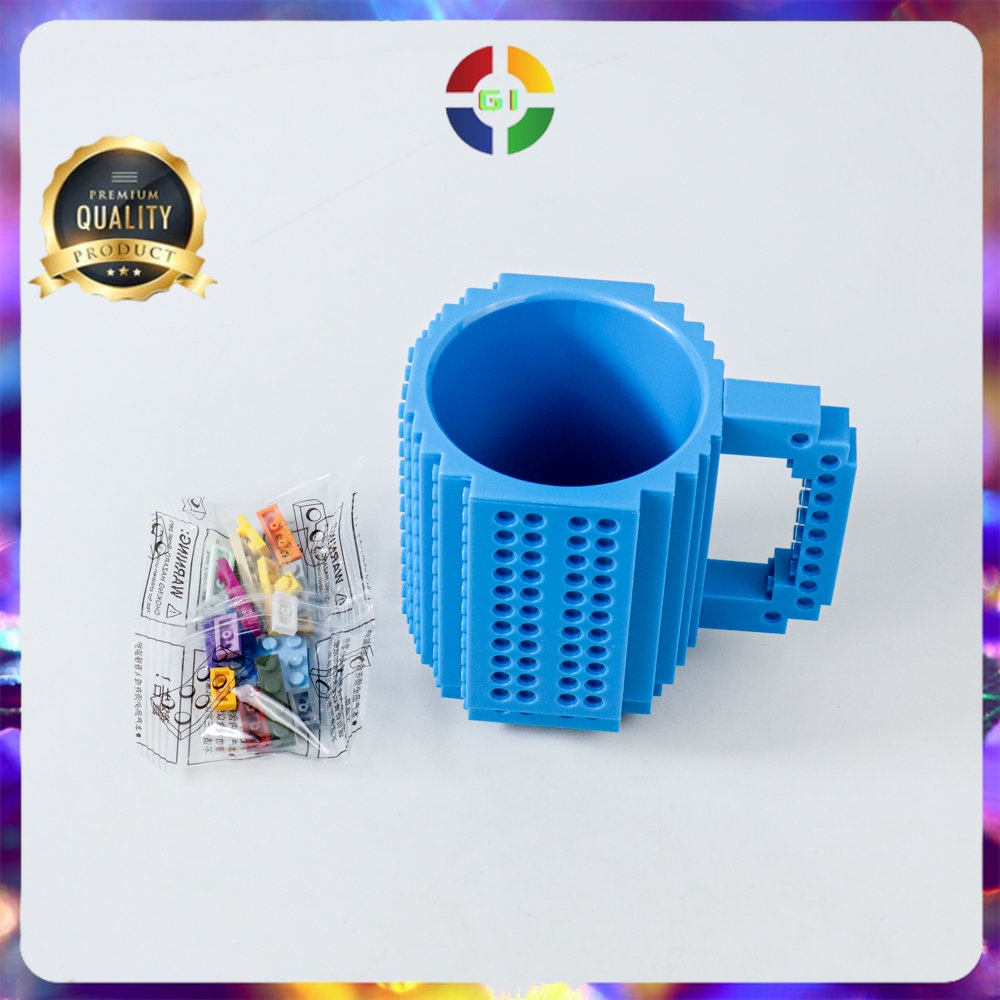 Gelas Mug LEGO Build-On Brick Toy Cup 350 ml Blue