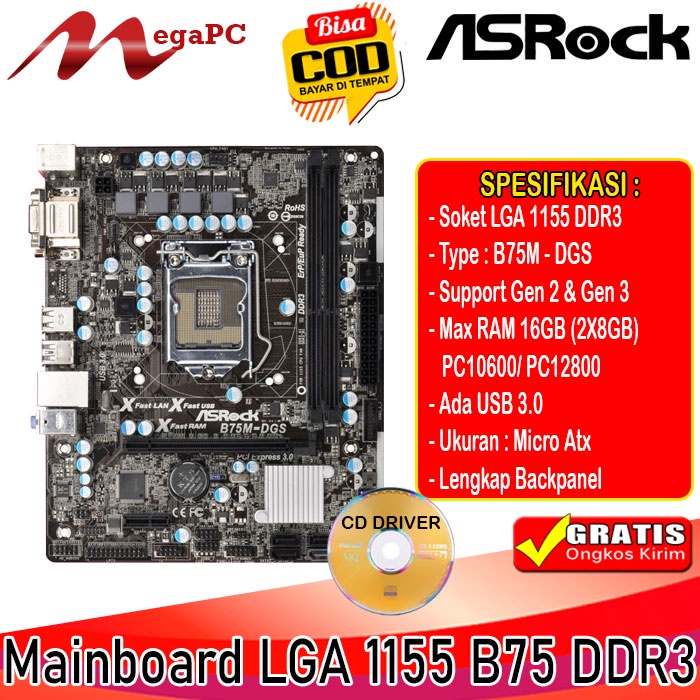 Mainboard 1155 B75 Asrock + Core i5 3470 + FAN + RAM 4GB