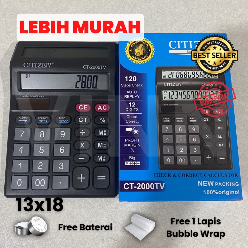 Kalkulator BESAR JUMBO 12 Digit Murah 888X / 2000TV / 9614GC KALKUALTOR JUMBO DAGANG| Kalkulator Check - Calculator Dagang Besar - Kalkulator Warung