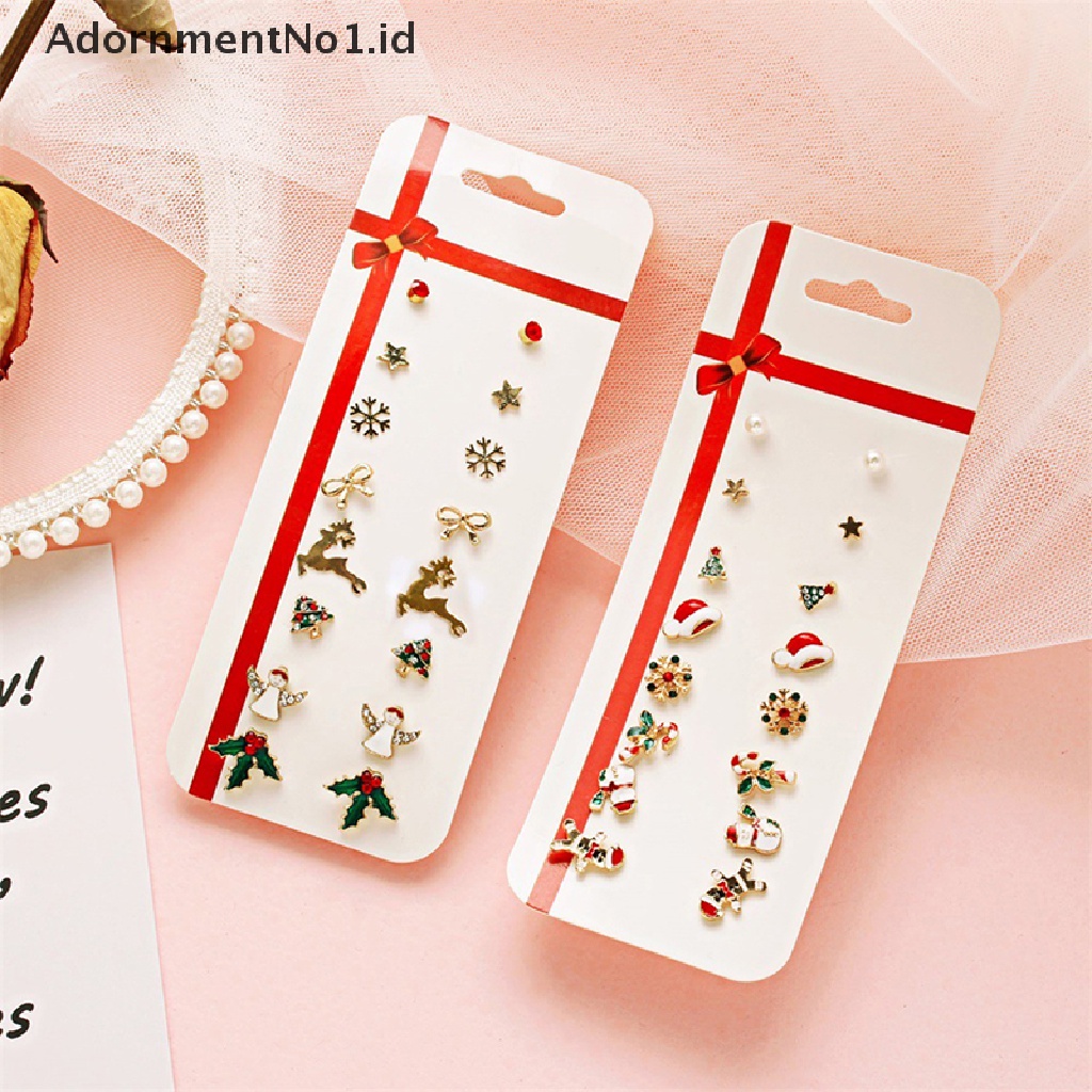 [AdornmentNo1] 8pcs/set Kepribadian Anting Natal Perhiasan Aksesoris Set Xmas Liburan Pohon Elk Snowman Santa Anting Lucu Hadiah Perhiasan Pesta Natal Untuk Wanita Gadis Anak