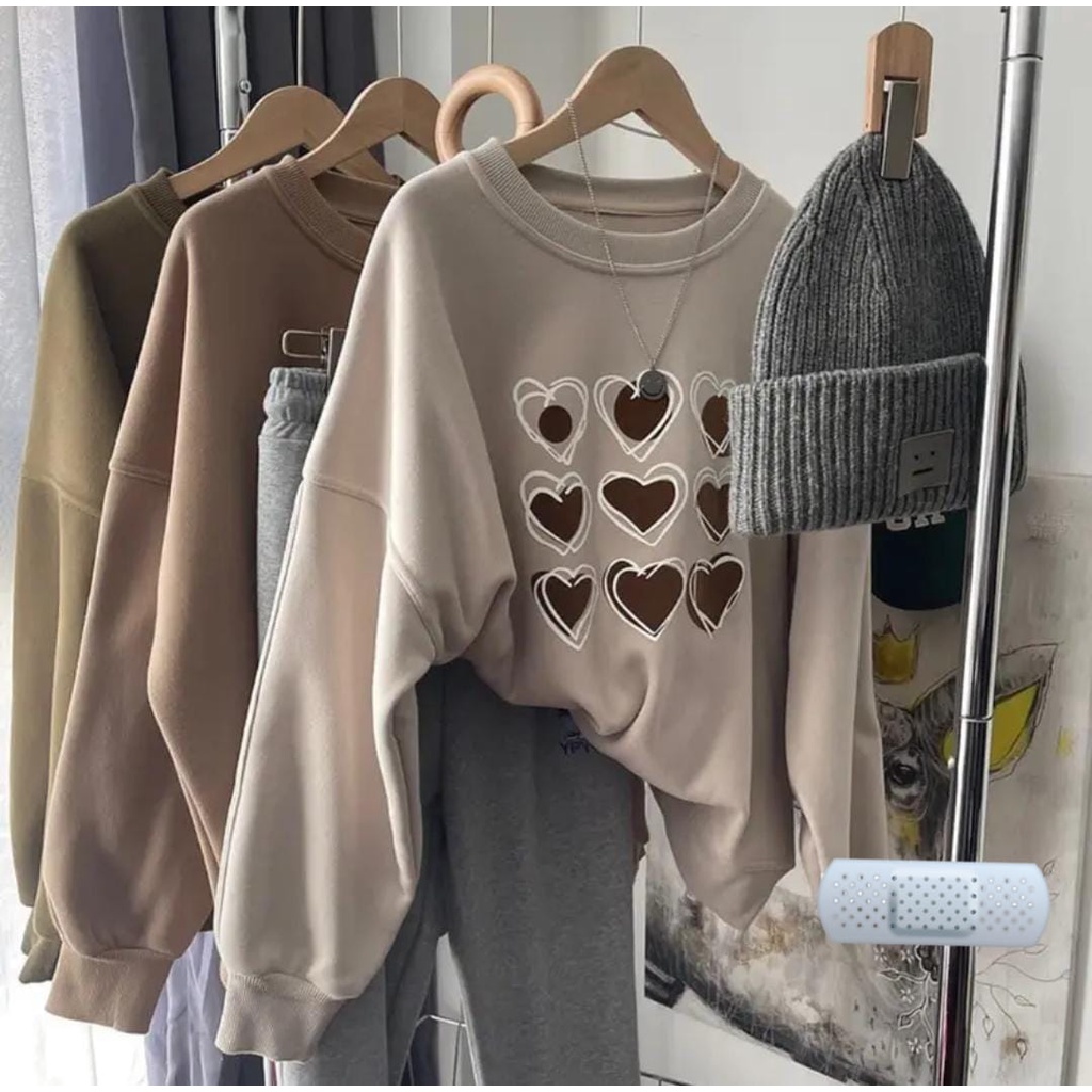 MANY LOVERS CREWNECK SWEATER WANITA ALLSIZE FIT L - SWEATER LEMBUT TERLARIS