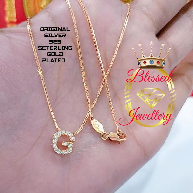 KALUNG PERAK ASLI 925 LAPIS EMAS MODEL ITALI SANTA LIONTIN HURUF G