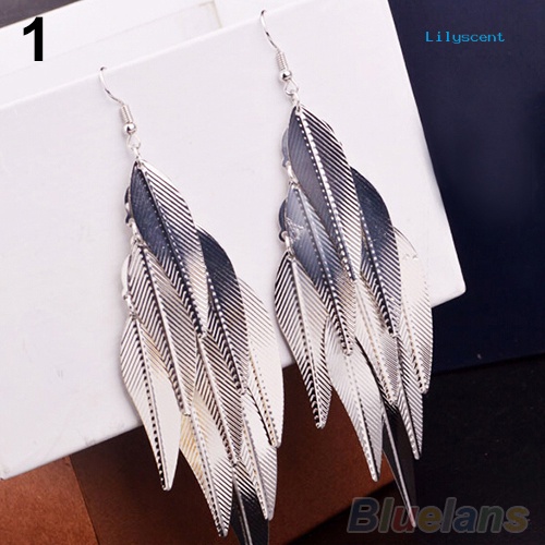 [LS] Wanita Retro Baroque Style Layered Leaves Hook Drop Menjuntai Anting Linear